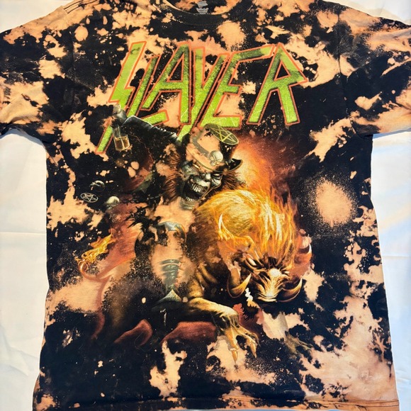 Slayer Bleached Tie Dye Graphic T Shirt Heavy Metal Band Tee - Picture 2 of 11